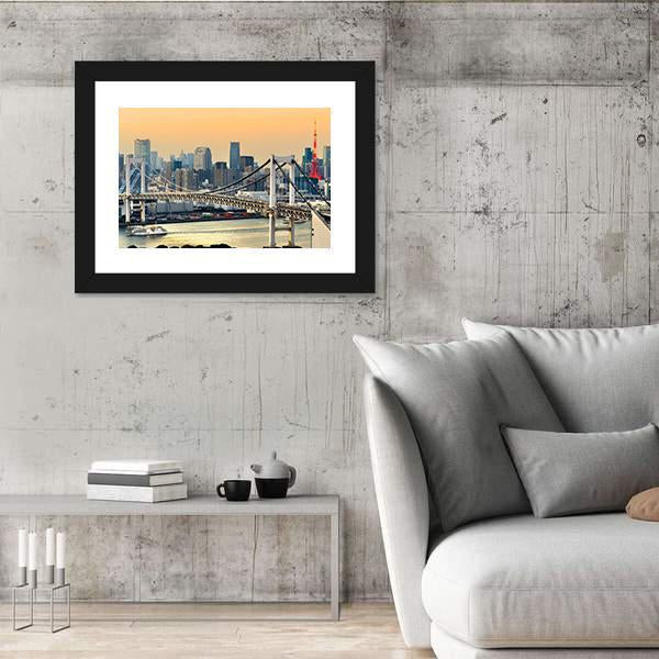 Rainbow Bridge & Tokyo Tower Canvas Wall Art-3 Horizontal-Gallery Wrap-25" x 16"-Tiaracle