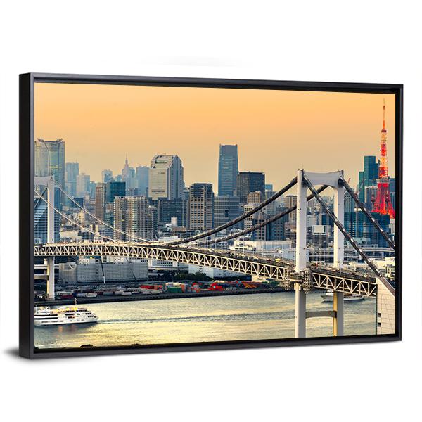 Rainbow Bridge & Tokyo Tower Canvas Wall Art-5 Horizontal-Gallery Wrap-22" x 12"-Tiaracle