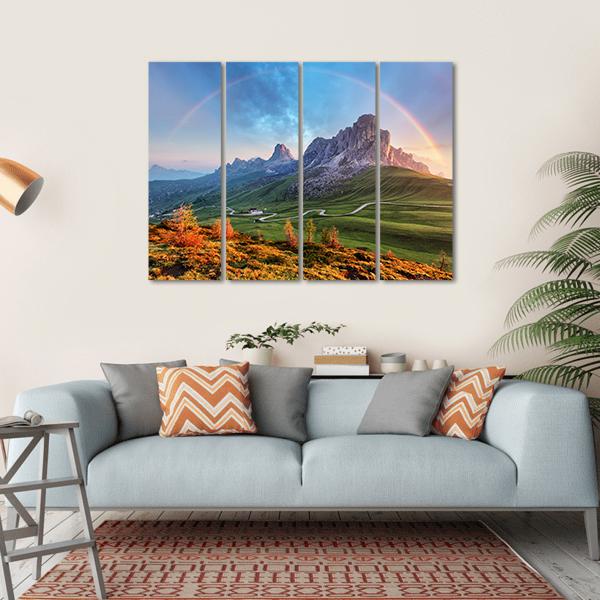 Rainbow In Alps Canvas Wall Art-4 Horizontal-Gallery Wrap-34" x 24"-Tiaracle