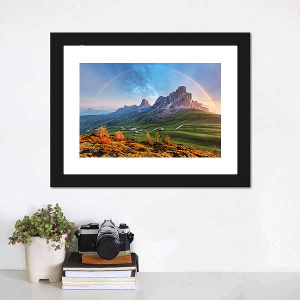 Rainbow In Alps Canvas Wall Art-1 Piece-Framed Print-20" x 16"-Tiaracle