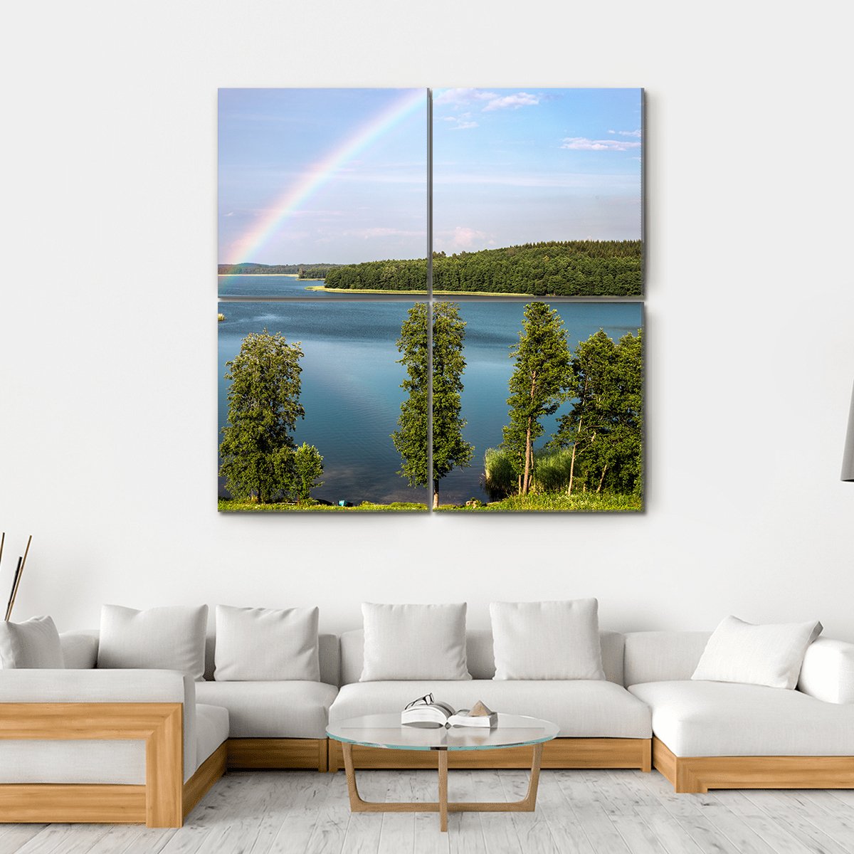 Rainbow In Summer Over Stroust Lake Canvas Wall Art-4 Square-Gallery Wrap-17" x 17"-Tiaracle