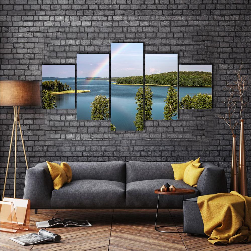 Rainbow In Summer Over Stroust Lake Canvas Wall Art-5 Star-Gallery Wrap-62" x 32"-Tiaracle