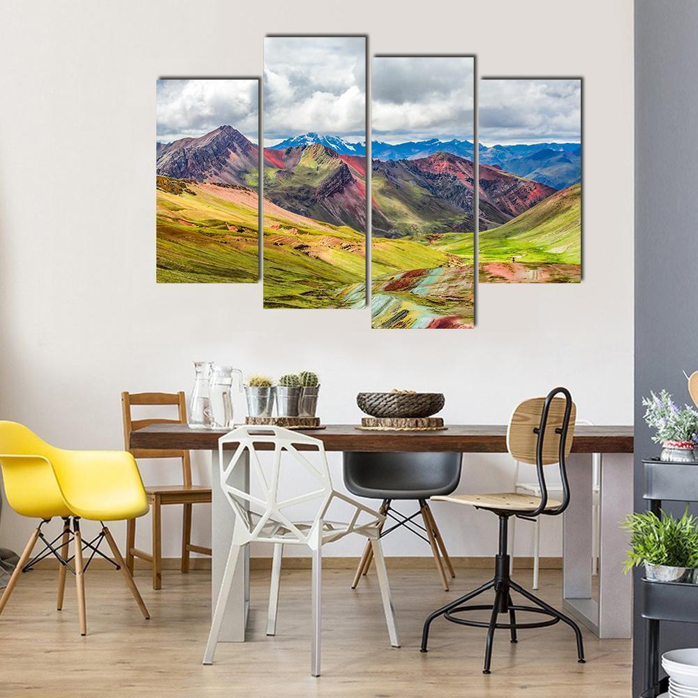 Rainbow Mountain At Pitumarca In Peru Canvas Wall Art-4 Pop-Gallery Wrap-50" x 32"-Tiaracle