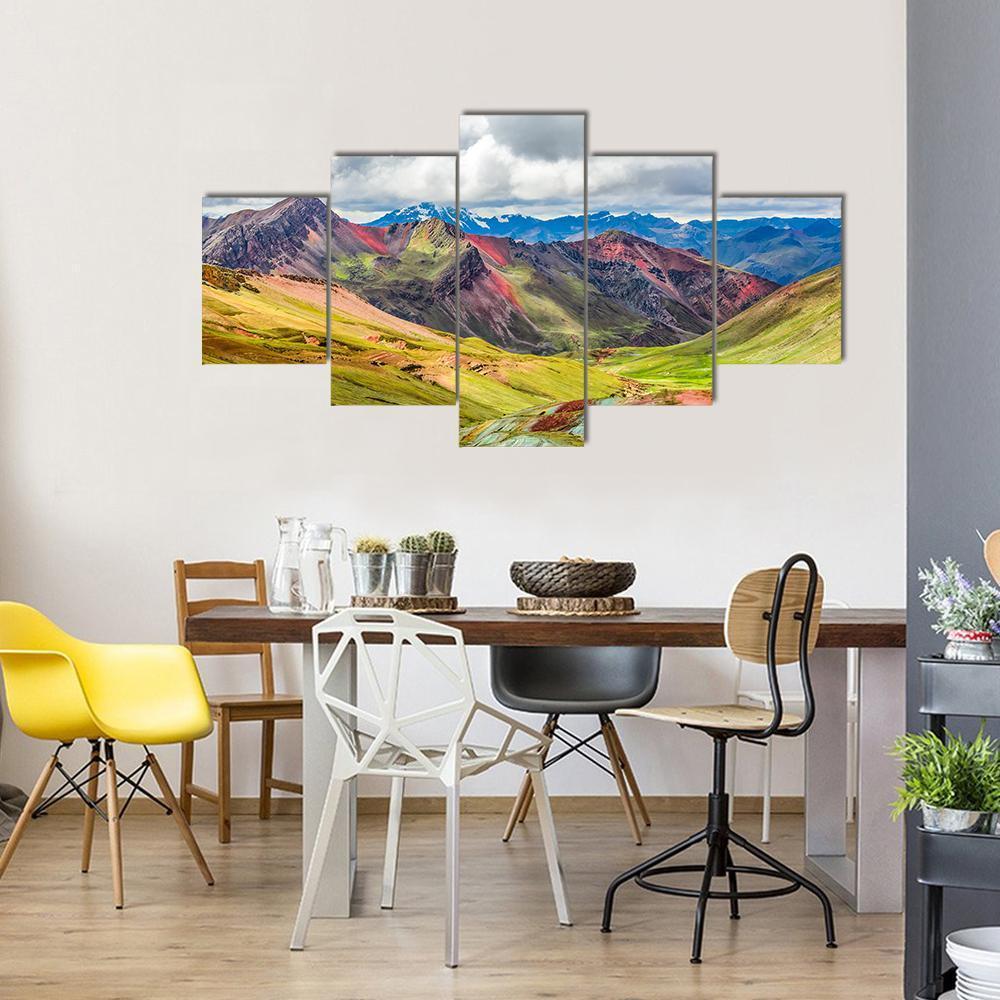 Rainbow Mountain At Pitumarca In Peru Canvas Wall Art-5 Star-Gallery Wrap-62" x 32"-Tiaracle