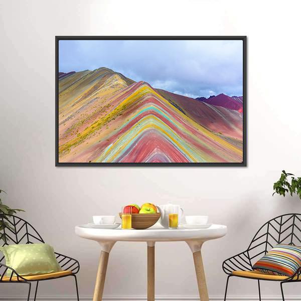 Rainbow Mountain Peru Canvas Wall Art-1 Piece-Floating Frame-24" x 16"-Tiaracle