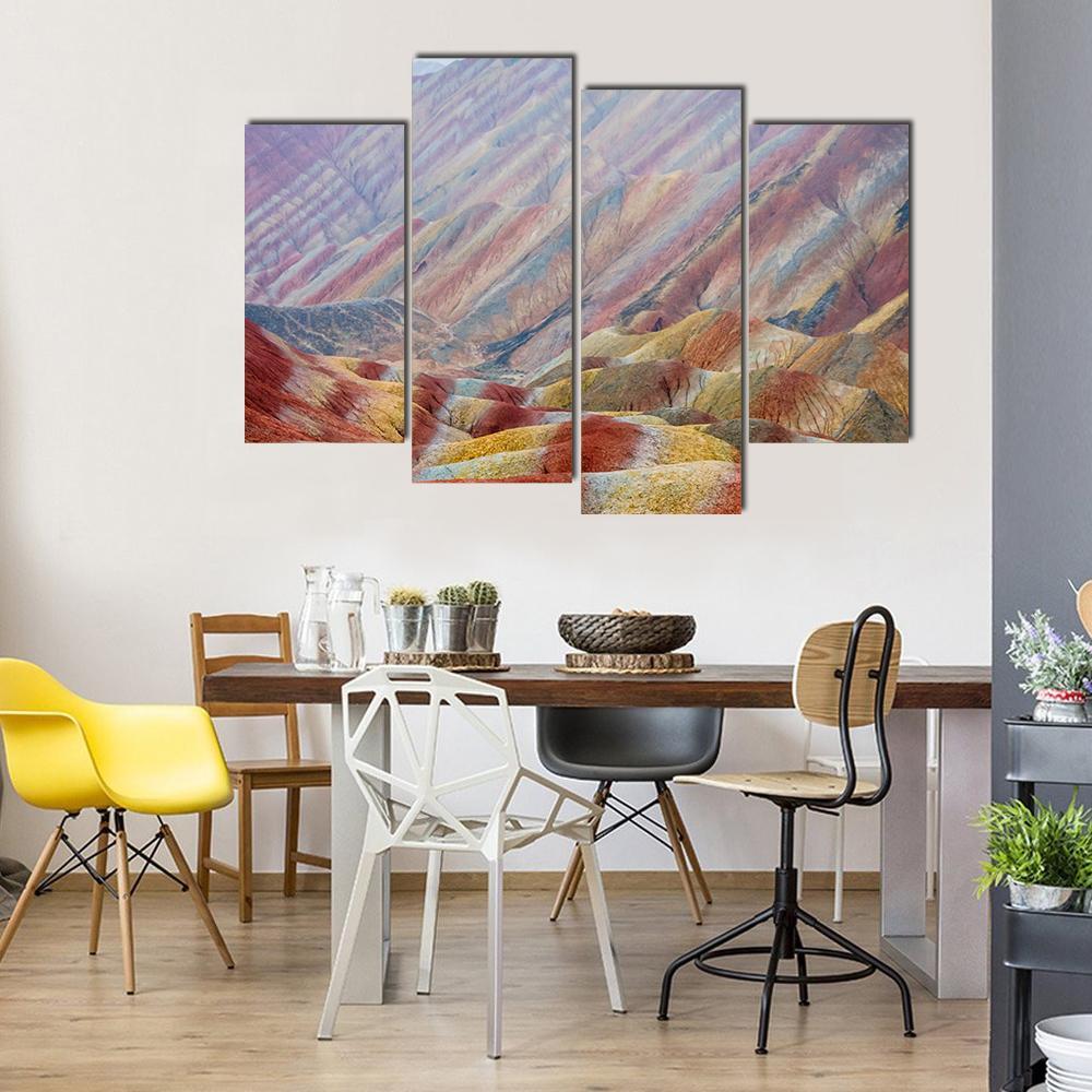 Rainbow Mountains At Zhangye In China Canvas Wall Art-4 Pop-Gallery Wrap-50" x 32"-Tiaracle