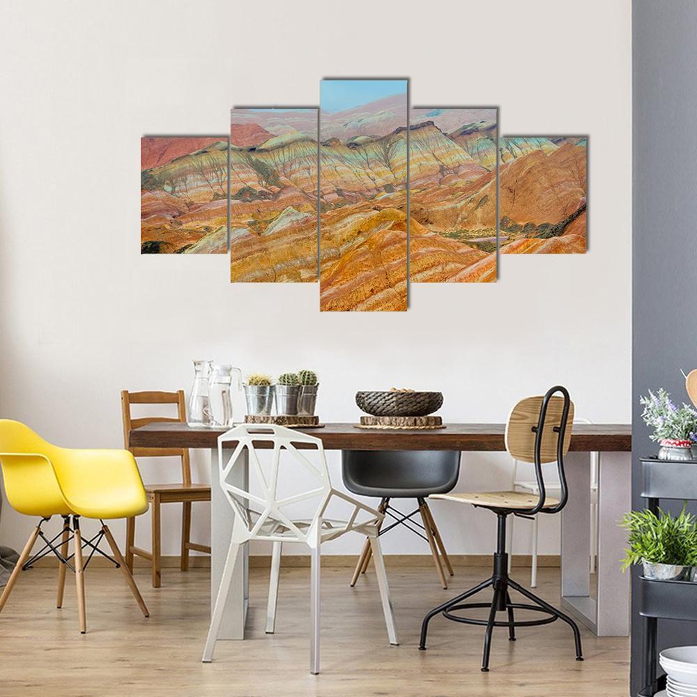Rainbow Mountains At Zhangye In Clear Day Canvas Wall Art-5 Star-Gallery Wrap-62" x 32"-Tiaracle
