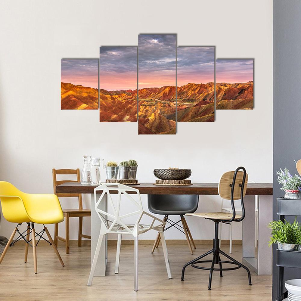 Rainbow Mountains Of The Danxia Landform At Zhangye In China Canvas Wall Art-5 Star-Gallery Wrap-62" x 32"-Tiaracle