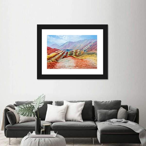 Rainbow Mountains Of Zhangye Sky Canvas Wall Art-3 Horizontal-Gallery Wrap-25" x 16"-Tiaracle