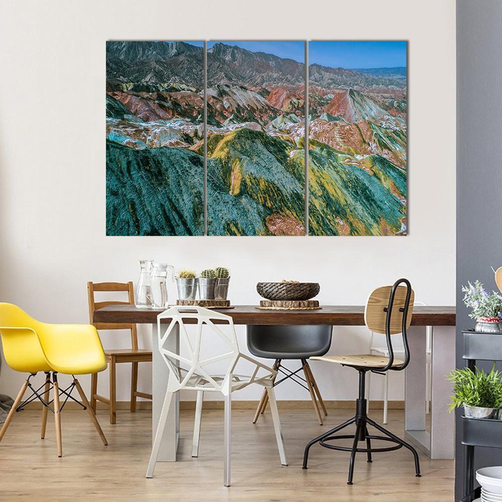 Rainbow Mountains With Amazing Pattern In Zhangye Canvas Wall Art-3 Horizontal-Gallery Wrap-37" x 24"-Tiaracle