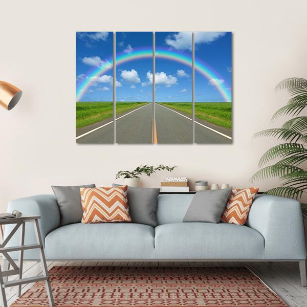 Rainbow Over Straight Road Canvas Wall Art-4 Horizontal-Gallery Wrap-34" x 24"-Tiaracle
