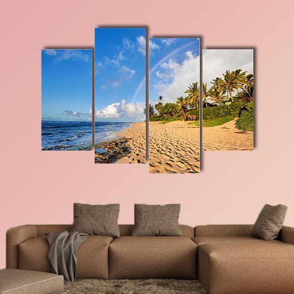Rainbow Scenic View Over The Popular Surfing Sunset Beach Canvas Wall Art-4 Pop-Gallery Wrap-50" x 32"-Tiaracle