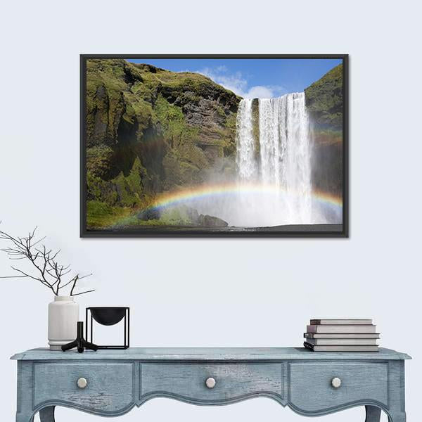 Rainbow Waterfall Of Skogafoss Canvas Wall Art-1 Piece-Floating Frame-24" x 16"-Tiaracle