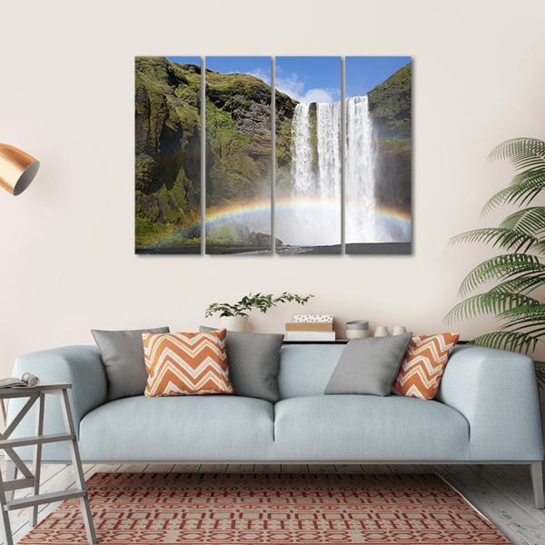 Rainbow Waterfall Of Skogafoss Canvas Wall Art-4 Horizontal-Gallery Wrap-34" x 24"-Tiaracle