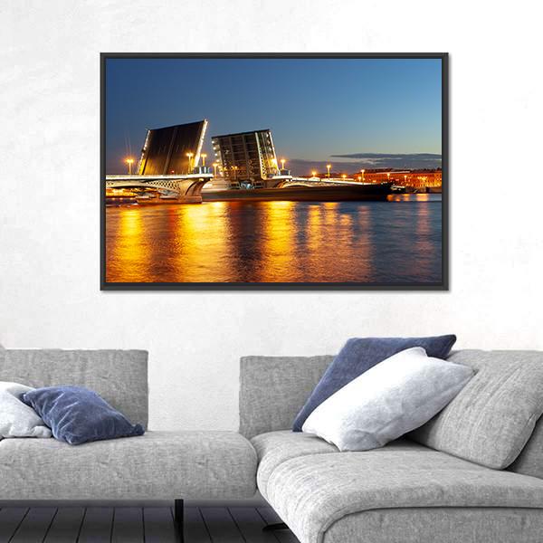 Raised Blagoveshchensky Bridge Panoramic Canvas Wall Art-1 Piece-36" x 12"-Tiaracle