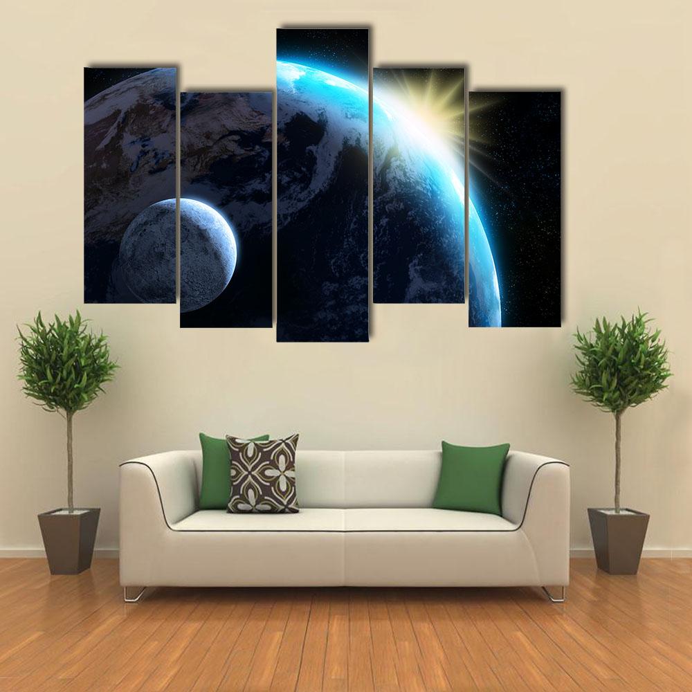 Raising Sun Illuminating Our Planet Canvas Wall Art-5 Pop-Gallery Wrap-32" x 21"-Tiaracle