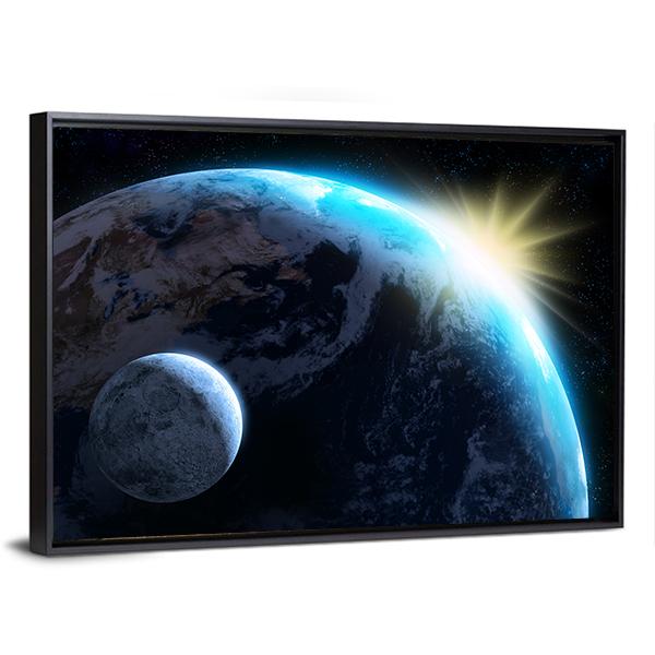 Raising Sun Illuminating Our Planet Panoramic Canvas Wall Art-1 Piece-36" x 12"-Tiaracle
