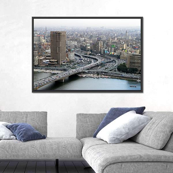 Ramses Hilton Hotel At Nile River In Cairo Canvas Wall Art-3 Horizontal-Gallery Wrap-25" x 16"-Tiaracle