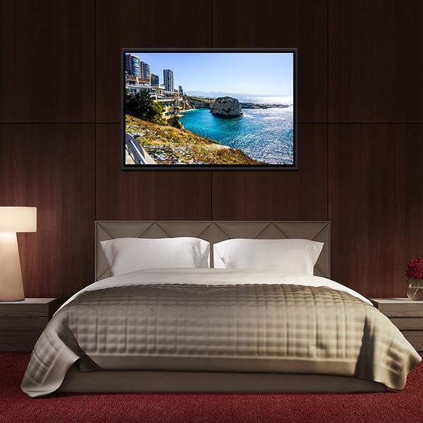 Raouche Rocks & Sea Canvas Wall Art-3 Horizontal-Gallery Wrap-25" x 16"-Tiaracle