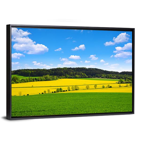 Rapeseed And Green Wheat Field Canvas Wall Art-3 Horizontal-Gallery Wrap-25" x 16"-Tiaracle