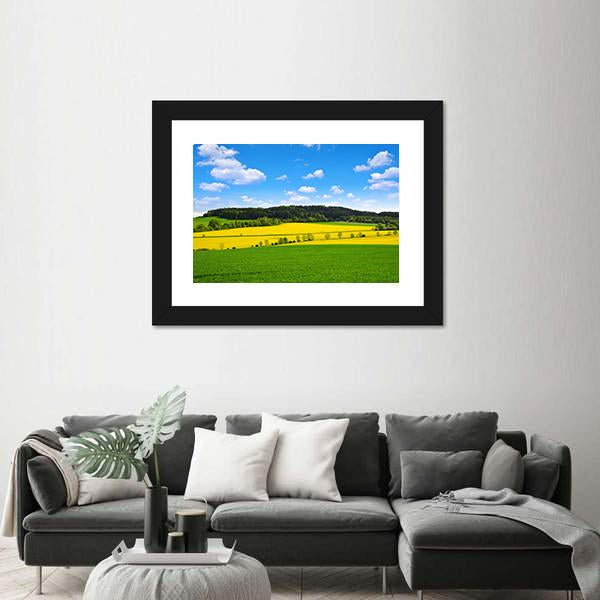 Rapeseed And Green Wheat Field Canvas Wall Art-3 Horizontal-Gallery Wrap-25" x 16"-Tiaracle