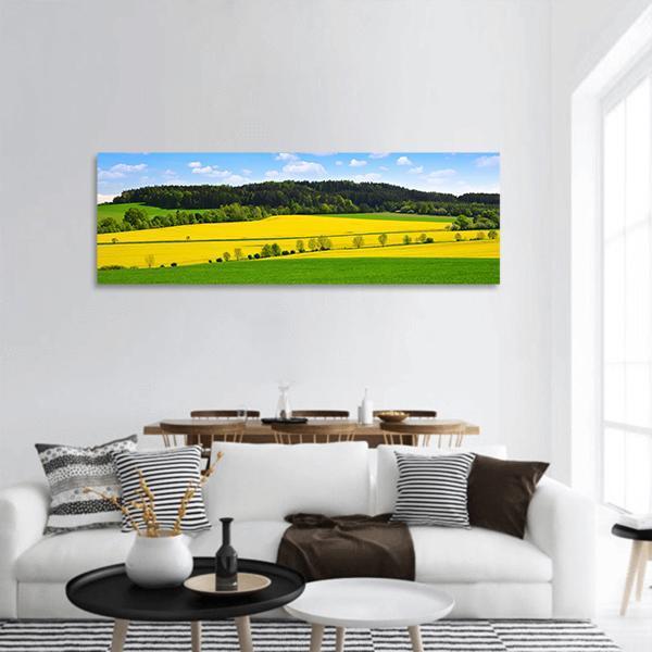 Rapeseed And Green Wheat Field Panoramic Canvas Wall Art-1 Piece-36" x 12"-Tiaracle
