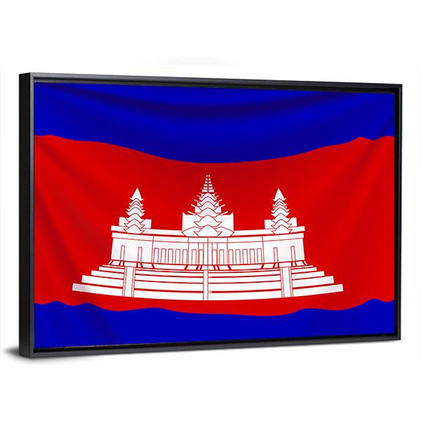 Realistic Flag Of Cambodia Canvas Wall Art-3 Horizontal-Gallery Wrap-25" x 16"-Tiaracle