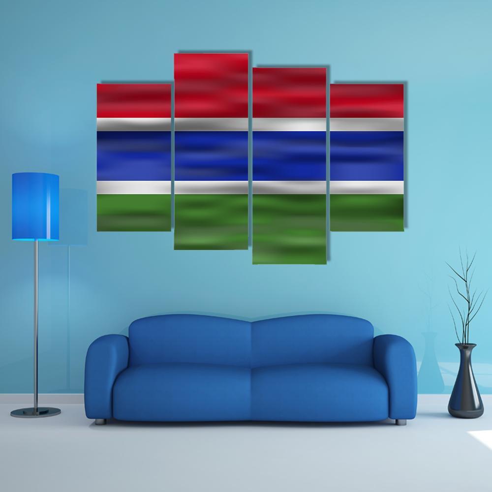 Realistic Flag Of Gambia Canvas Wall Art-4 Pop-Gallery Wrap-50" x 32"-Tiaracle