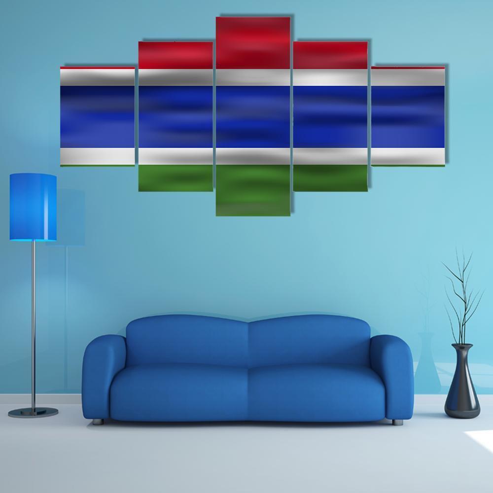 Realistic Flag Of Gambia Canvas Wall Art-3 Horizontal-Gallery Wrap-25" x 16"-Tiaracle