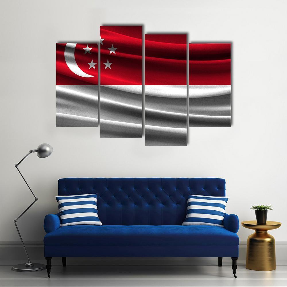 Realistic Flag Of Singapore Canvas Wall Art-4 Pop-Gallery Wrap-50" x 32"-Tiaracle