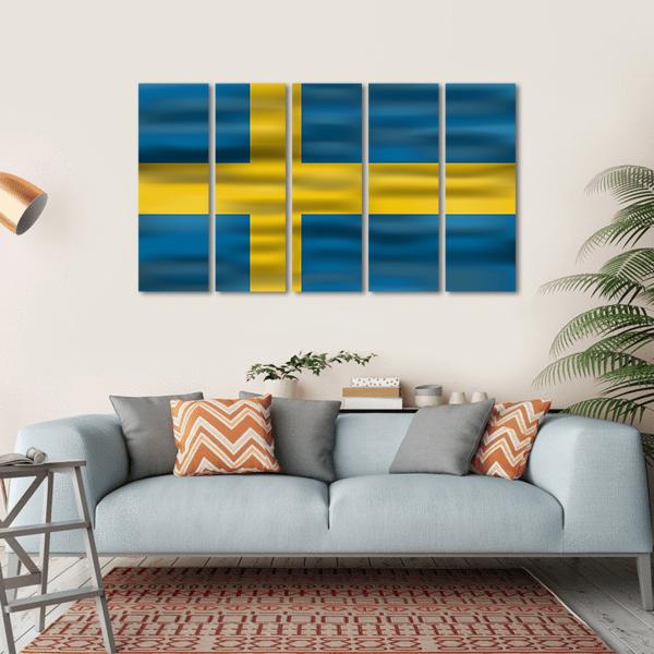 Realistic Flag Of Sweden Canvas Wall Art-5 Horizontal-Gallery Wrap-22" x 12"-Tiaracle