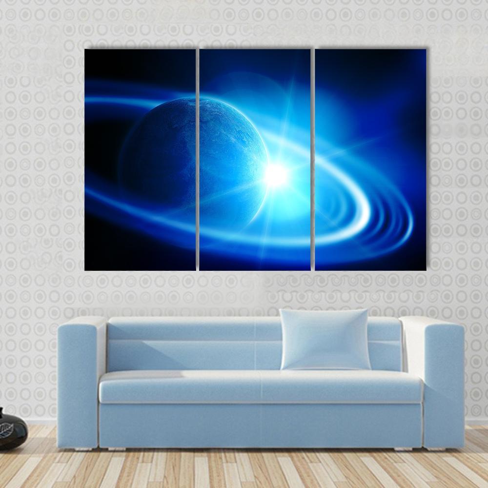 Realistic Saturn In Open Space Canvas Wall Art-3 Horizontal-Gallery Wrap-37" x 24"-Tiaracle