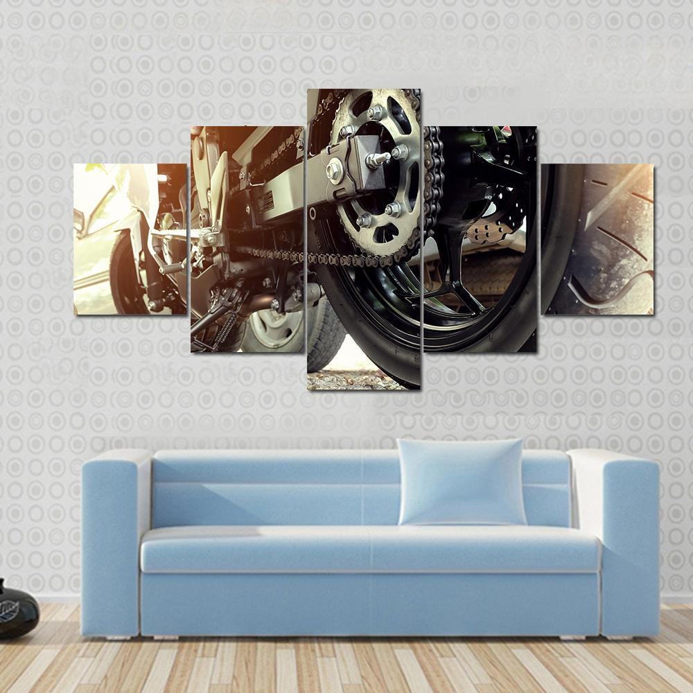 Rear chain And Sprocket Of Motorcycle Wheel Canvas Wall Art-5 Star-Gallery Wrap-62" x 32"-Tiaracle