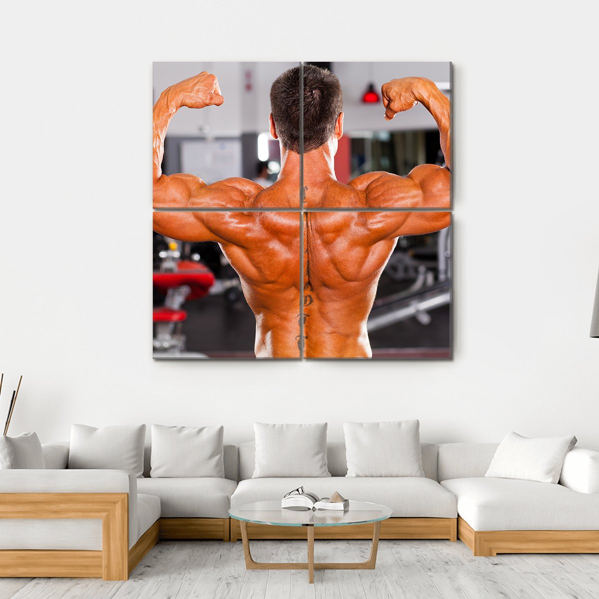 Rear View Of Male Bodybuilder Canvas Wall Art-4 Square-Gallery Wrap-17" x 17"-Tiaracle