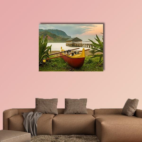 Hawaiian Canoe On The Beach Canvas Wall Art-1 Piece-Gallery Wrap-48" x 32"-Tiaracle