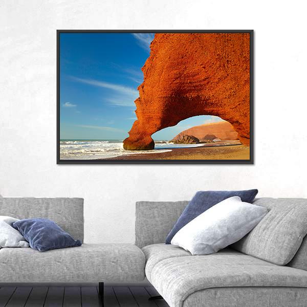 Red Archs On Atlantic Ocean Coast Canvas Wall Art-3 Horizontal-Gallery Wrap-25" x 16"-Tiaracle