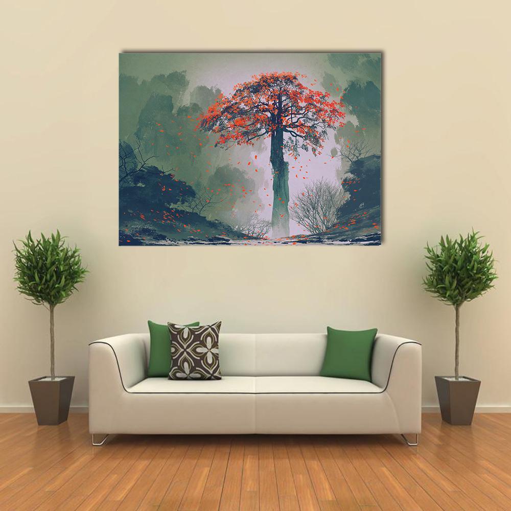 Red Autumn Tree Canvas Wall Art-1 Piece-Gallery Wrap-36" x 24"-Tiaracle