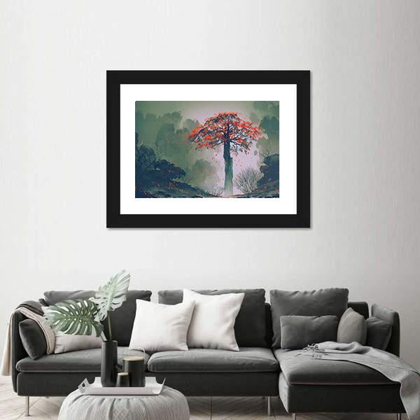 Red Autumn Tree Canvas Wall Art-3 Horizontal-Gallery Wrap-25" x 16"-Tiaracle