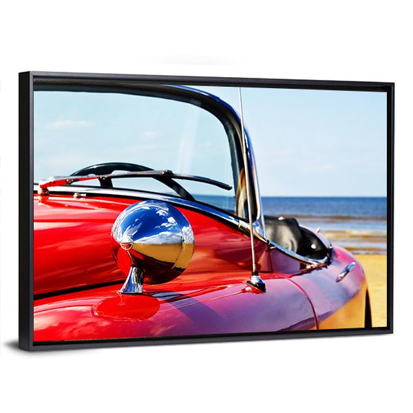 Red Car At Beach Canvas Wall Art-3 Horizontal-Gallery Wrap-25" x 16"-Tiaracle