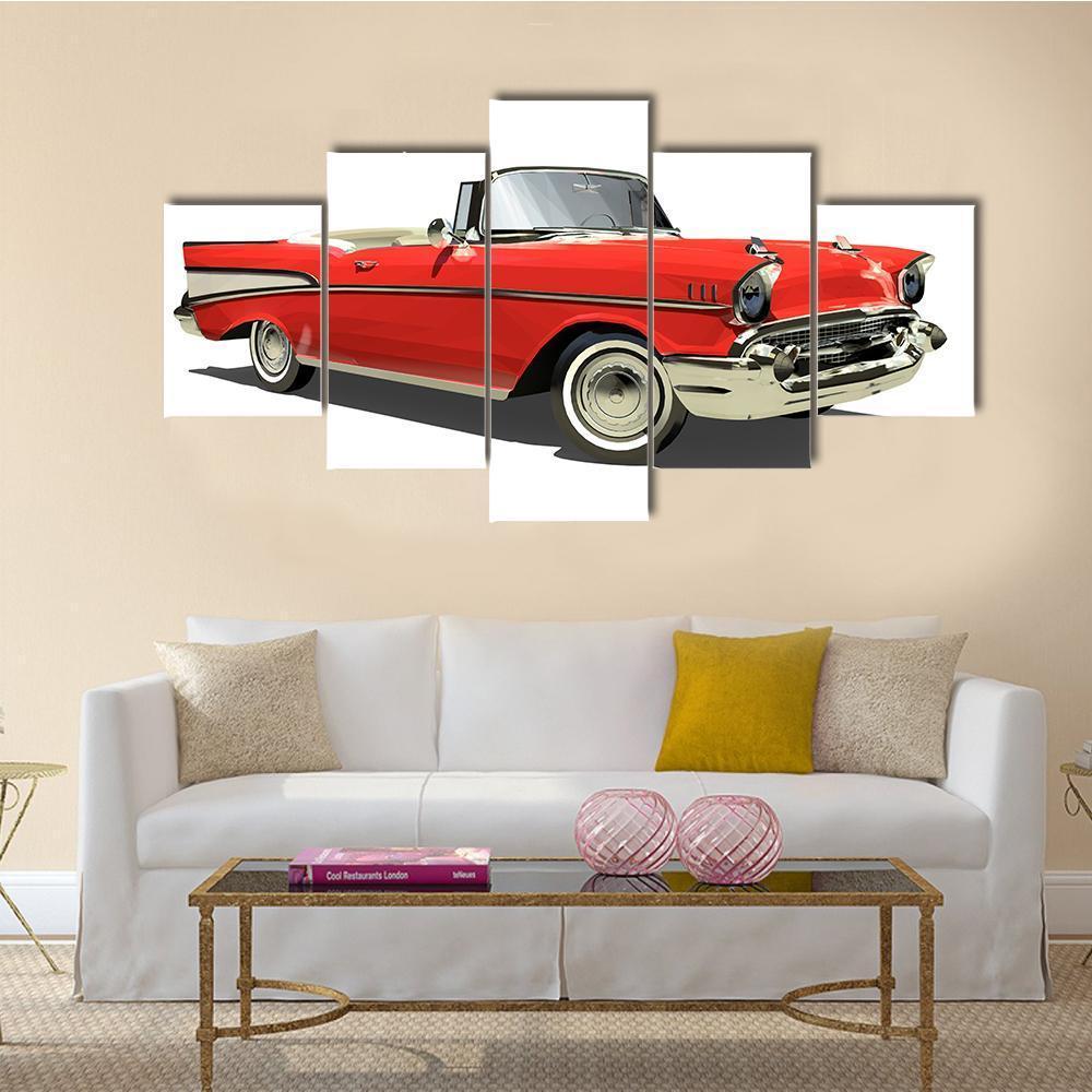 Red Car With An Open Top Canvas Wall Art-5 Star-Gallery Wrap-62" x 32"-Tiaracle