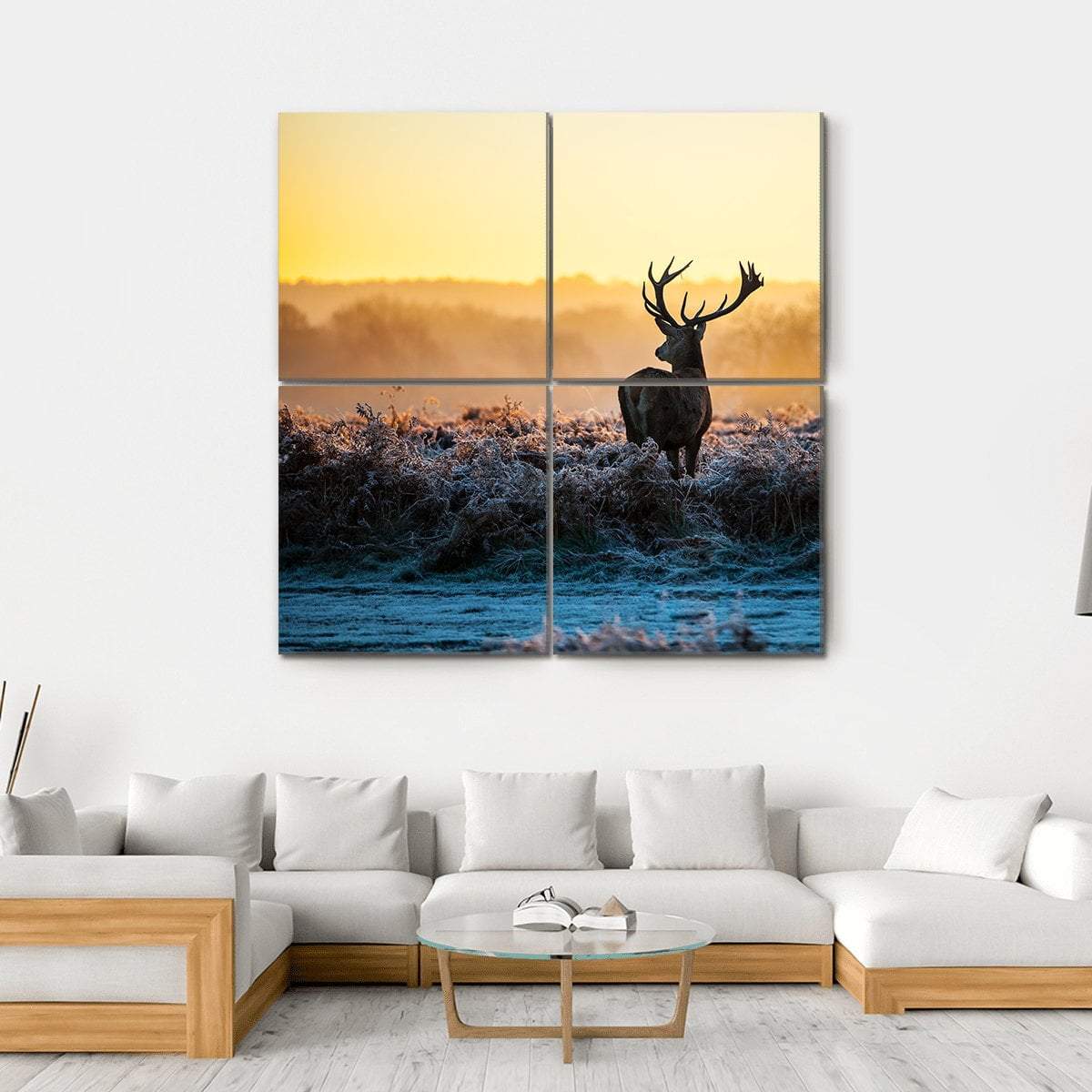 Red Deer in Morning Sun Canvas Wall Art-4 Square-Gallery Wrap-17" x 17"-Tiaracle