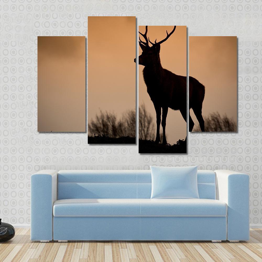 Red Deer Stag Silhouette Canvas Wall Art-4 Pop-Gallery Wrap-50" x 32"-Tiaracle