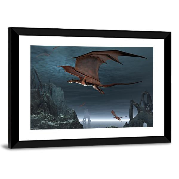 Red Dragons Flying Canvas Wall Art-3 Horizontal-Gallery Wrap-25" x 16"-Tiaracle