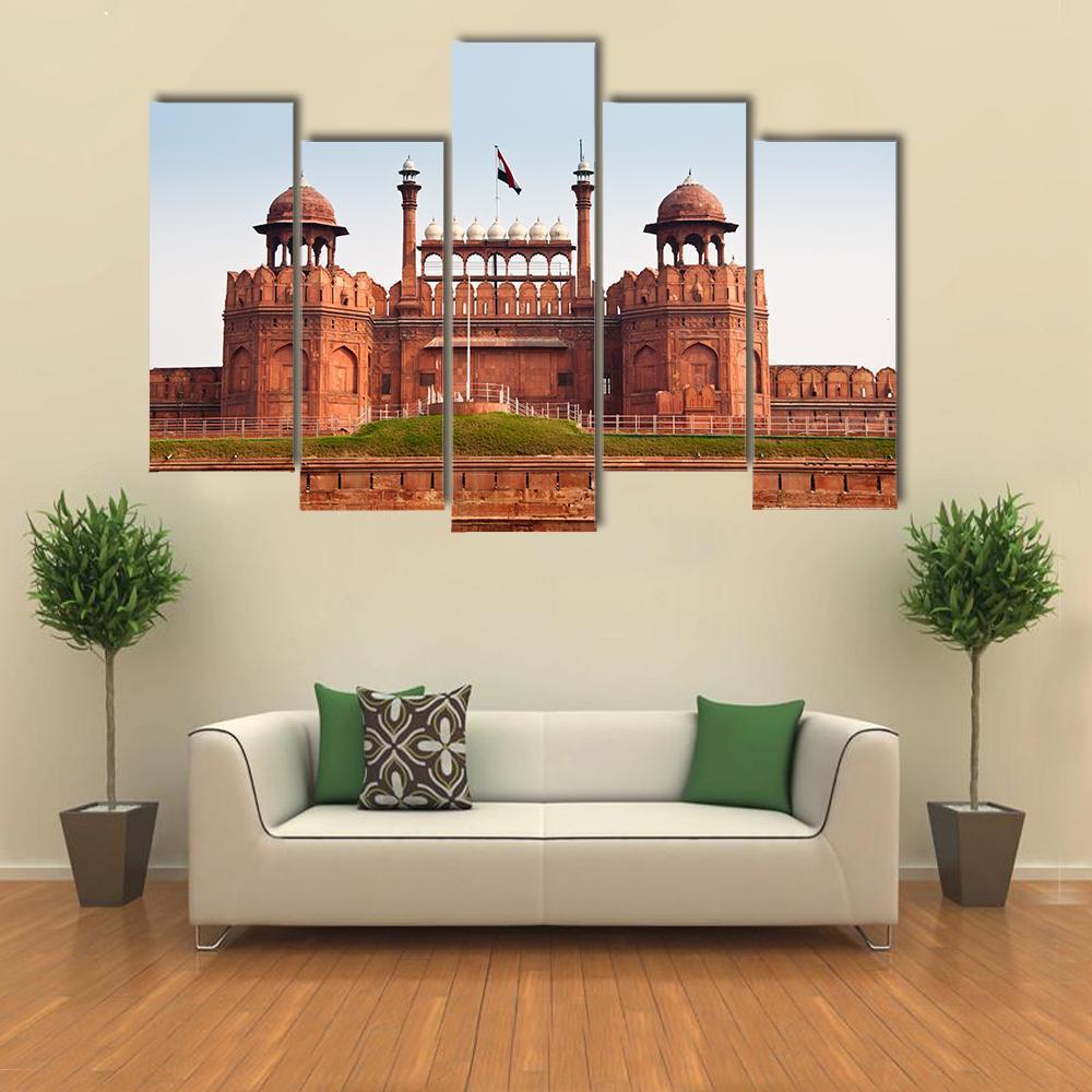 Red Fort In Delhi Canvas Wall Art-5 Pop-Gallery Wrap-47" x 32"-Tiaracle