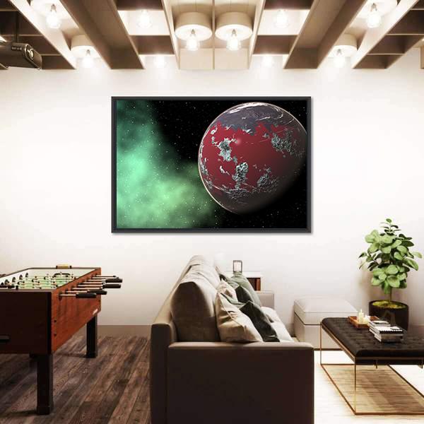 Red Gas Giant- Yavin in Deep Space Canvas Wall Art-3 Horizontal-Gallery Wrap-25" x 16"-Tiaracle