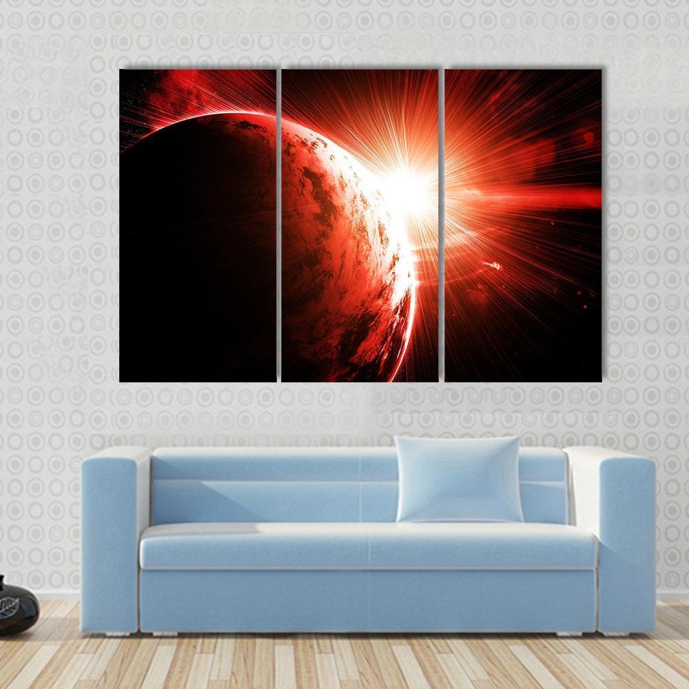Red Gasy Planet With Its Star Canvas Wall Art-3 Horizontal-Gallery Wrap-37" x 24"-Tiaracle