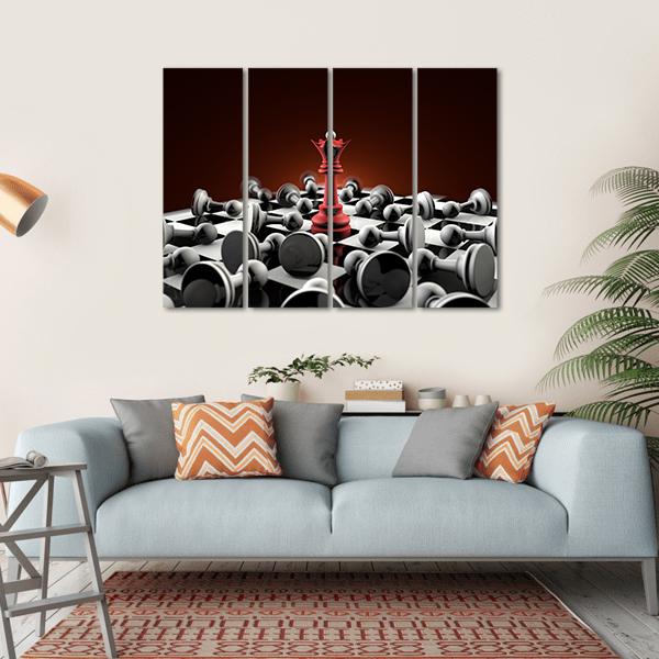 Red Queen And Gray Pawn Chess Canvas Wall Art-4 Horizontal-Gallery Wrap-34" x 24"-Tiaracle