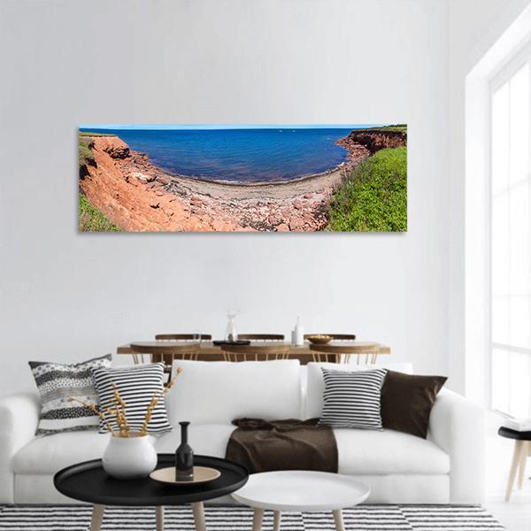 Red Rocks And Cliffs On Cavendish Beach Panoramic Canvas Wall Art-1 Piece-36" x 12"-Tiaracle
