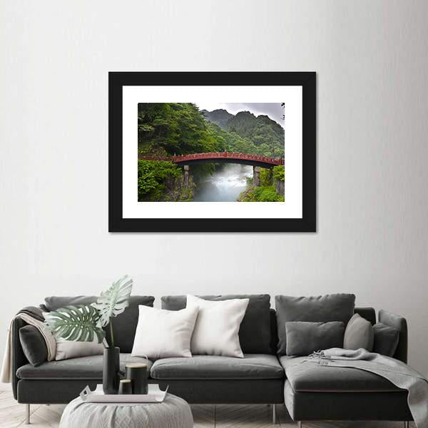 Red Sacred Bridge Shinkyo in Nikko Canvas Wall Art-3 Horizontal-Gallery Wrap-25" x 16"-Tiaracle