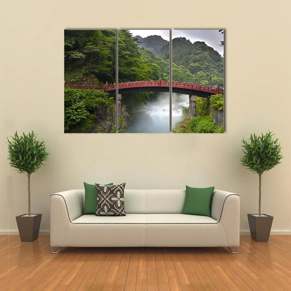 Red Sacred Bridge Shinkyo in Nikko Canvas Wall Art-3 Horizontal-Gallery Wrap-37" x 24"-Tiaracle
